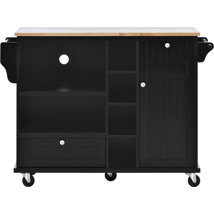 Kitchen Island Cart with Storage Cabinet and Two Locking Wheels,Solid wood desktop,Microwave cabinet,Floor Standing Buffet Server Sideboard for Kitchen Room,Dining Room,, Bathroom(Black)