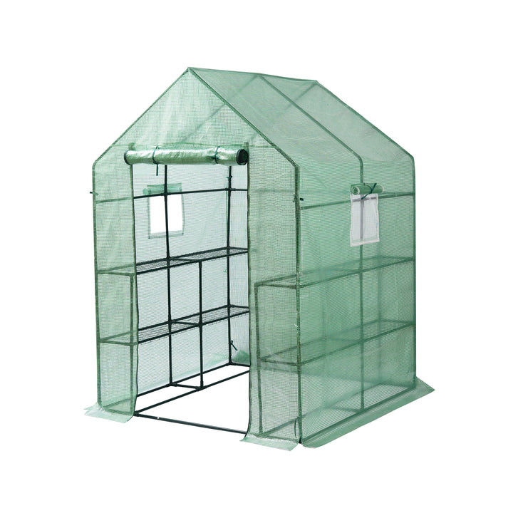 Mini Walk-in Greenhouse Indoor Outdoor -2 Tier 8 Shelves- Portable Plant Gardening Greenhouse (56L x 56W x 76H Inches), Grow Plant Herbs Flowers Hot House