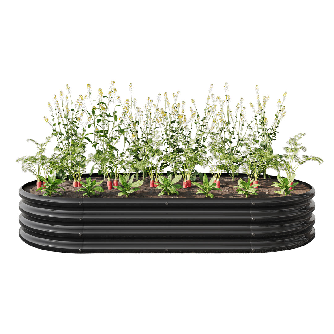 Raised Garden Bed Outdoor,   Oval Large Metal Raised Planter Bed for for Plants, Vegetables, and Flowers - Black