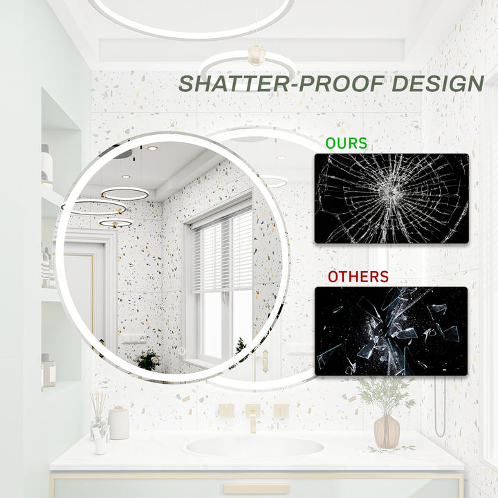 20 Inch Round Backlit Bathroom Mirror, LED round mirror with lighting strip, waterproof LED strip with adjustable 3-color and dimmable lighting,Touch Control, Vanity Mirror