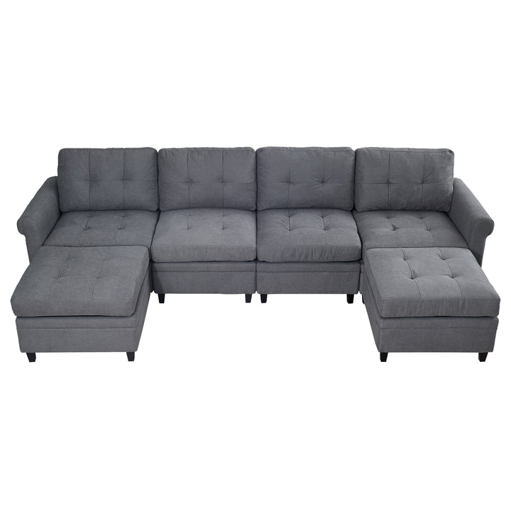 U Shaped Sectional Couch Convertible Sectional Couch with Double Chaise 4 Seat Sectional Sofa for Living Room