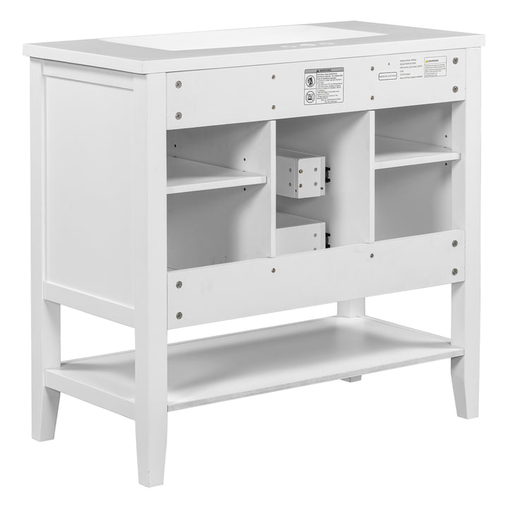 36" Bathroom Vanity with Ceramic Basin, Two Cabinets and Drawers, Open Shelf, Solid Wood Frame, White (OLD SKU: SY999101AAK)