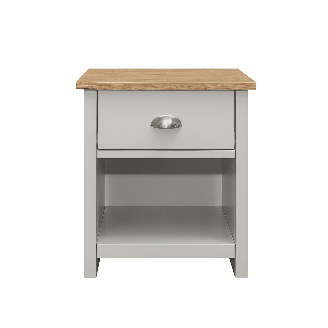 Country Gray Solid One Drawer Nightstand Side Table with Oak Top