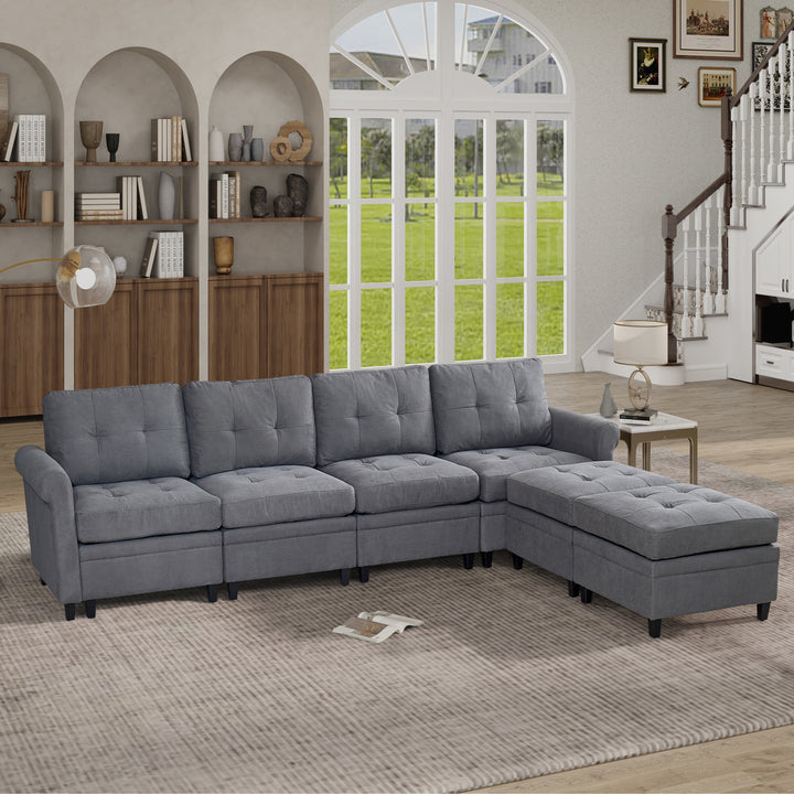 U Shaped Sectional Couch Convertible Sectional Couch with Double Chaise 4 Seat Sectional Sofa for Living Room