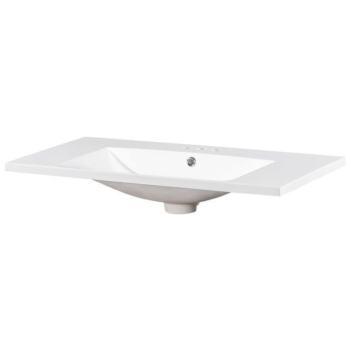 36" Single Bathroom Basin Sink, Vanity Top Only, 3-Faucet Holes, Resin