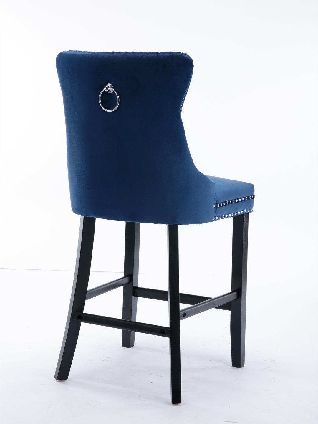 A&A Furniture,Contemporary Velvet Upholstered Barstools with Button Tufted Decoration and Wooden Legs, and Chrome Nailhead Trim, Leisure Style Bar Chairs,Bar stools, Set of 2 (Blue)