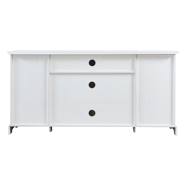 U-Can TV Stand for TV up to 65in with 2 Tempered Glass Doors Adjustable Panels Open Style Cabinet, Sideboard for Living room, White