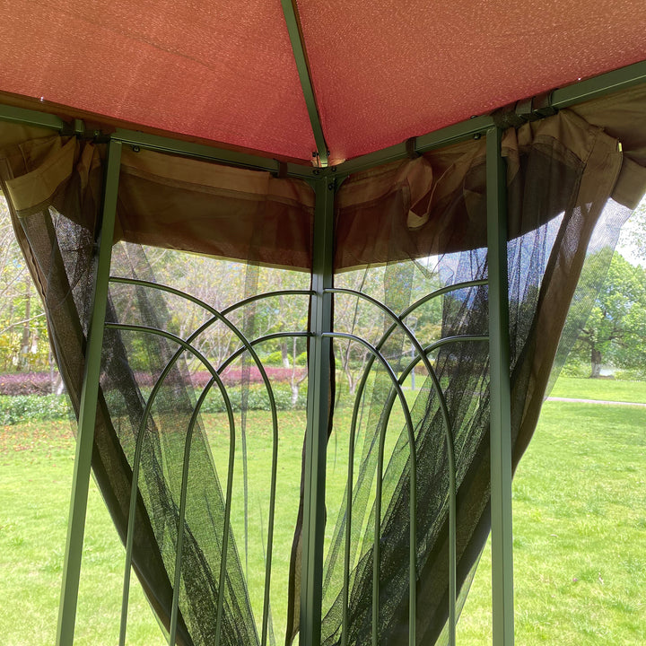 13x10 Outdoor Patio Gazebo Canopy Tent With Ventilated Double Roof And Mosquito net(Detachable Mesh Screen On All Sides),Suitable for Lawn, Garden, Backyard and Deck,Brown Top