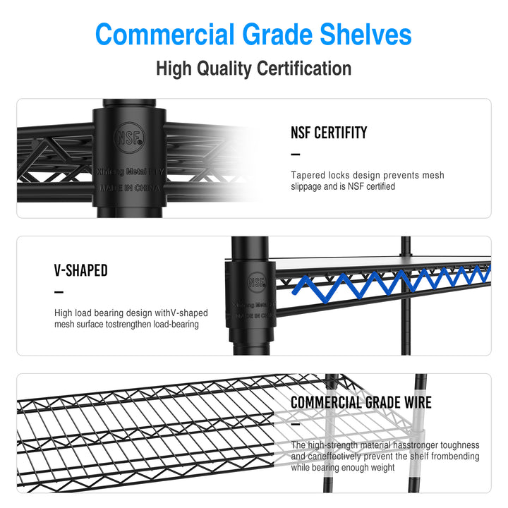 6 Tier Wire Shelving Unit, 6000 LBS NSF Height Adjustable Metal Garage Storage Shelves with Wheels, Heavy Duty Storage Wire Rack Metal Shelves - Black