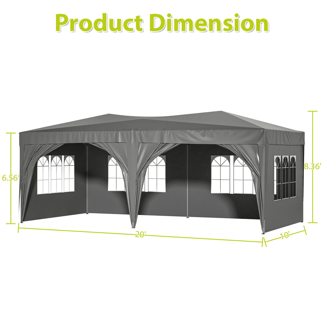 10'x20' EZ Pop Up Canopy Outdoor Portable Party Folding Tent with 6 Removable Sidewalls + Carry Bag + 6 pcs Weight Bag Beige Grey