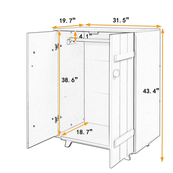 Wooden Wardrobe Cabinet with Hanging Rod, Storage Armoires with Doors ,White