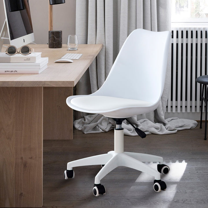 Modern Home Office Desk Chairs, Adjustable 360 °Swivel  Chair Engineering  Plastic Armless Swivel Computer  Chair With Wheels for Living Room, Bed Room Office Hotel Dining Room and White.