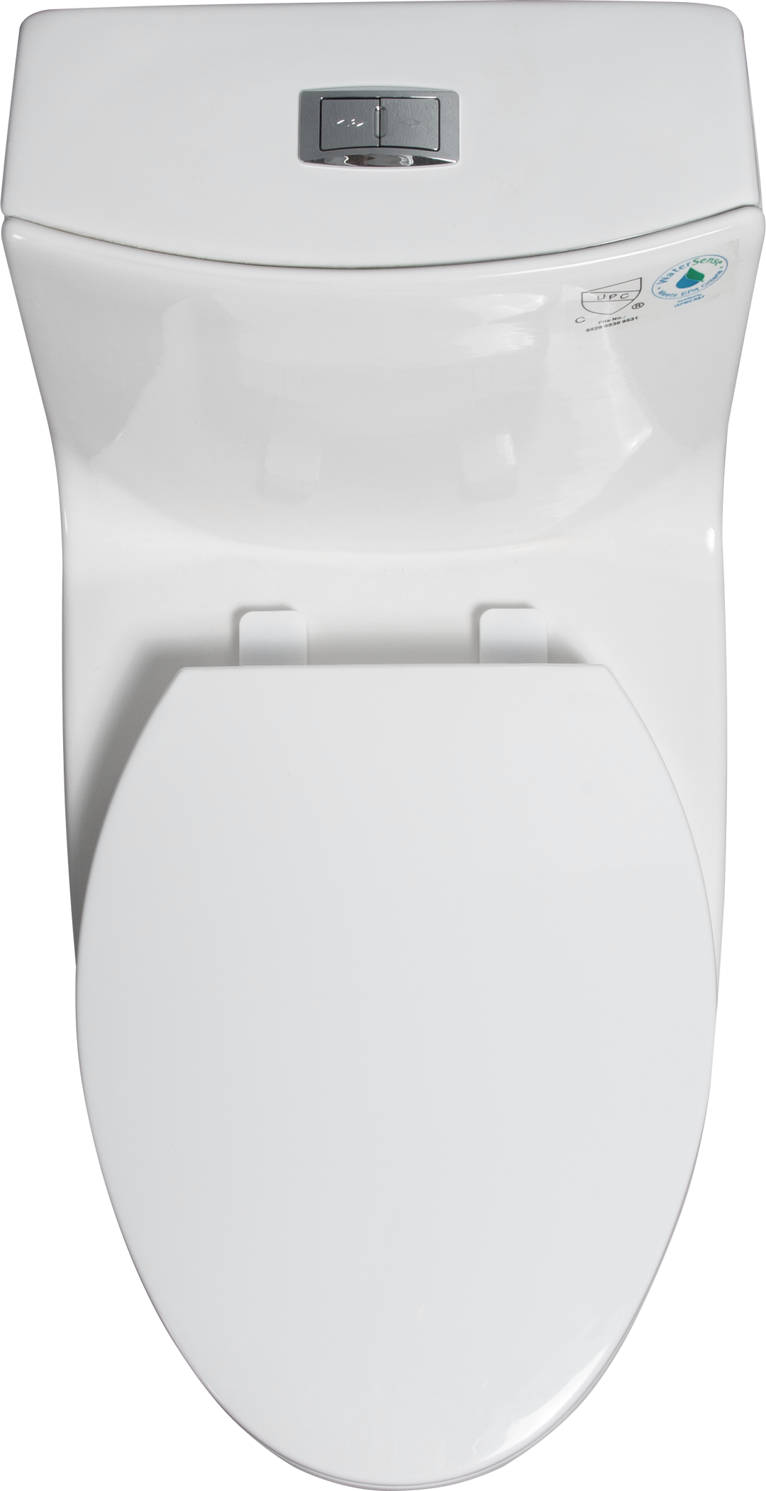 15 1/8 Inch 1.1/1.6 GPF Dual Flush 1-Piece Elongated Toilet with Soft-Close Seat - Gloss White  23T02-GW