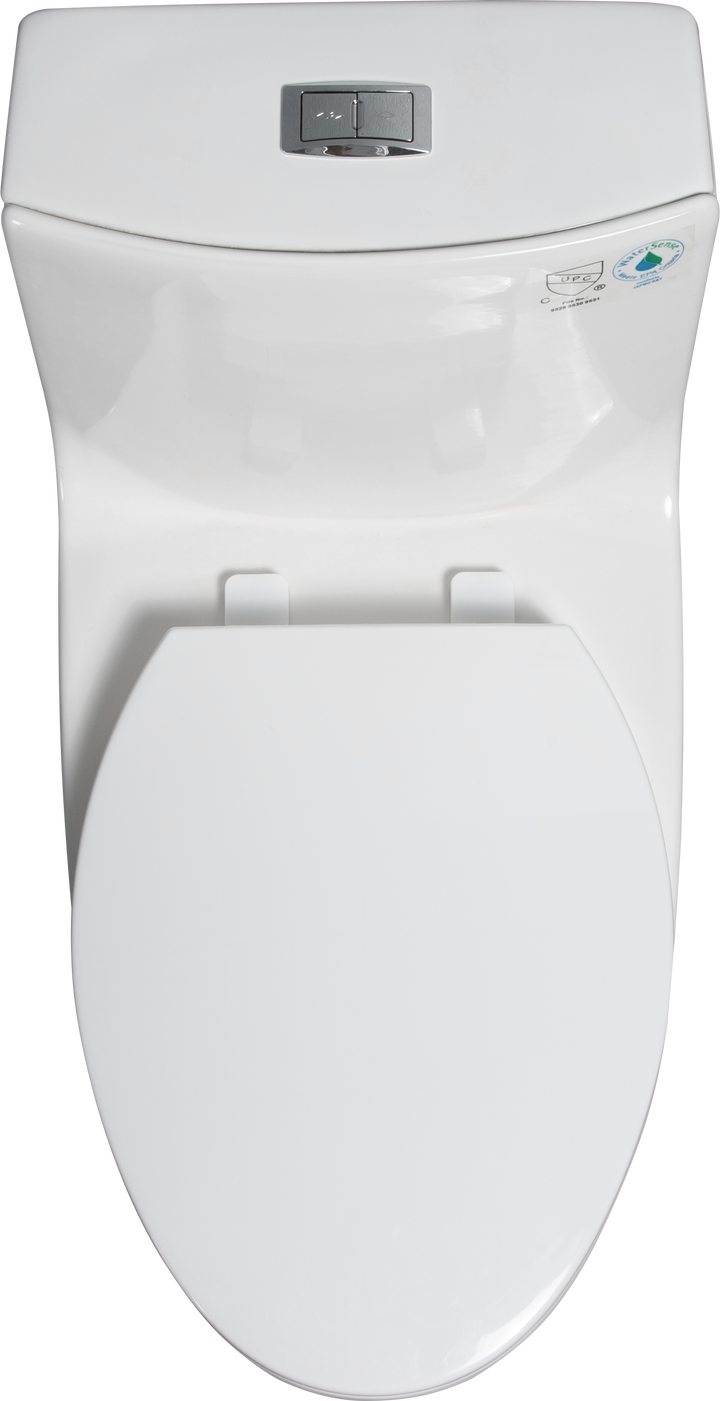 15 1/8 Inch 1.1/1.6 GPF Dual Flush 1-Piece Elongated Toilet with Soft-Close Seat - Gloss White  23T02-GW