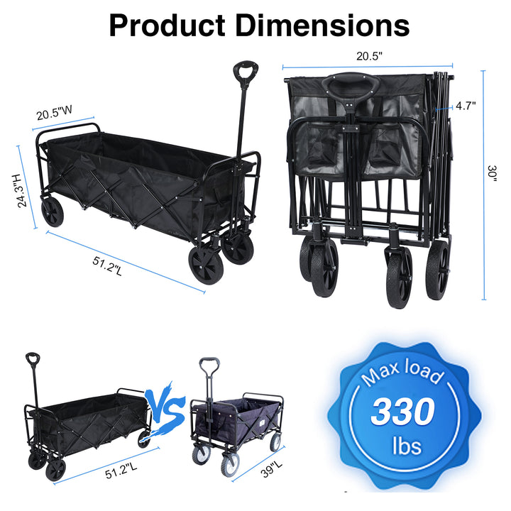 YSSOA Heavy Duty Folding Portable Hand Cart with Removable Canopy, 8'' Wheels, Adjustable Handles and Double Fabric for Shopping, Picnic, Beach, Camping