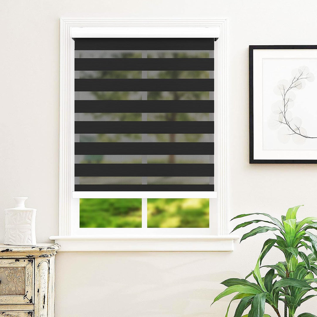 Zebra Blinds Dual Layer Roller Shades Light Filtering Privacy Protection for Day and Night Easy to Install Wide Range Custom Size