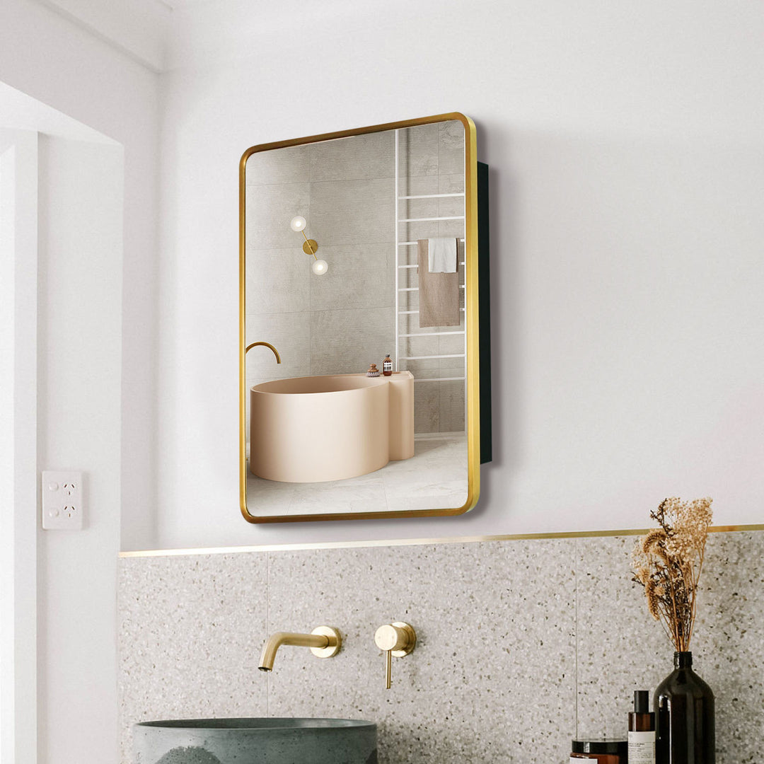 24x30 inch Gold Metal Framed Wall mount or Recessed Bathroom Medicine Cabinet with Mirror