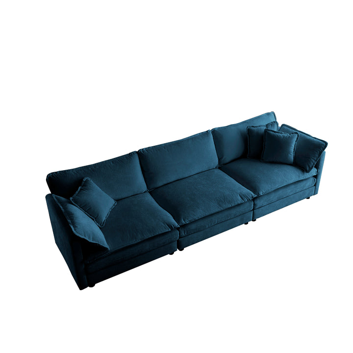 Free Combination Comfy Upholstery Modular Oversized L Shaped Sectional Sofa With Reversible Ottoman, Blue Chenille