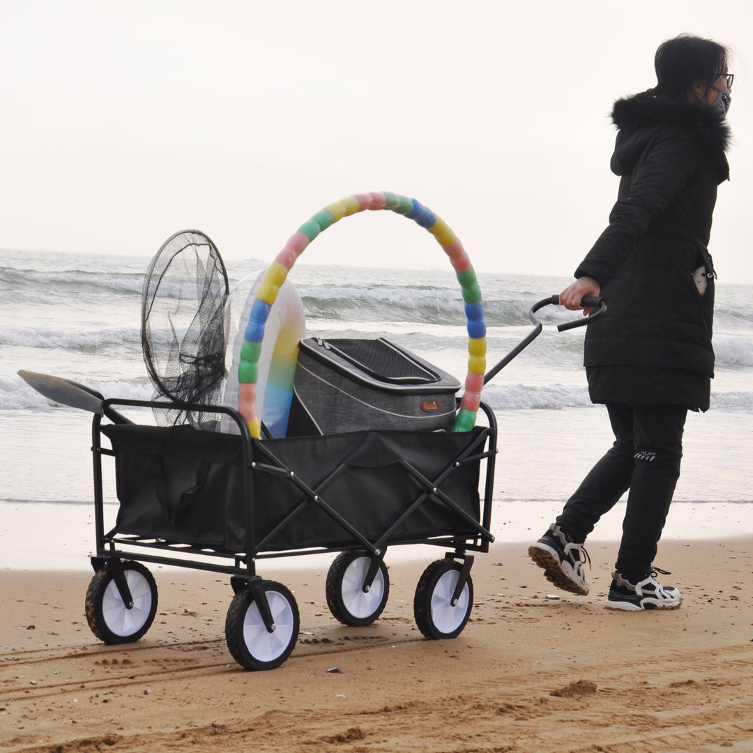 Folding Wagon Garden Shopping Beach Cart (Black)