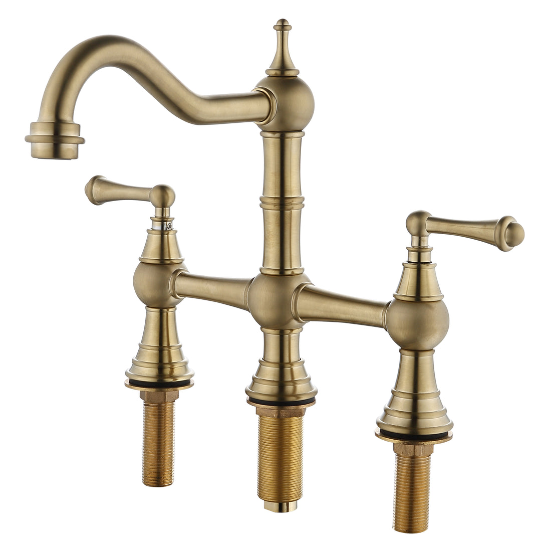 8 inch Centerset Bridge Kitchen Faucet with Brass Side Sprayer 2 Handles 4 Holes Antique Classic Heritage Deck-Mount Kitchen Sink Faucet