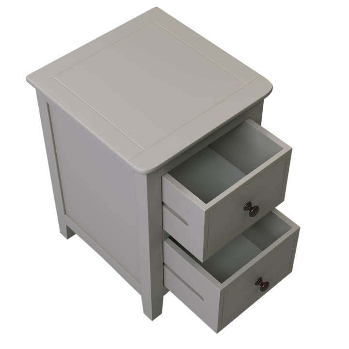 2 Drawers Solid Wood Nightstand End Table, Gray