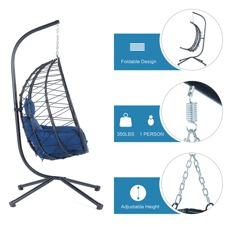 Egg Chair with Stand Indoor Outdoor Swing Chair Patio Wicker Hanging Egg Chair Hanging Basket Chair Hammock Chair with Stand for Bedroom Living Room Balcony