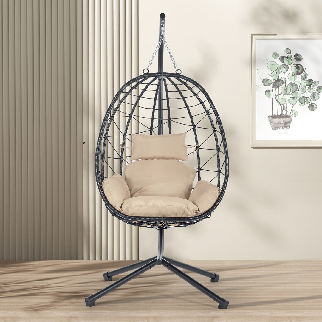 Egg Chair with Stand Indoor Outdoor Swing Chair Patio Wicker Hanging Egg Chair Hanging Basket Chair Hammock Chair with Stand for Bedroom Living Room Balcony