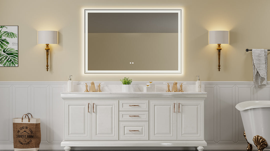 60×40 inch LED-Lit bathroom mirror, wall mounted anti-fog memory Large Adjustable Brightness front and back light Rectangular Vanity mirror