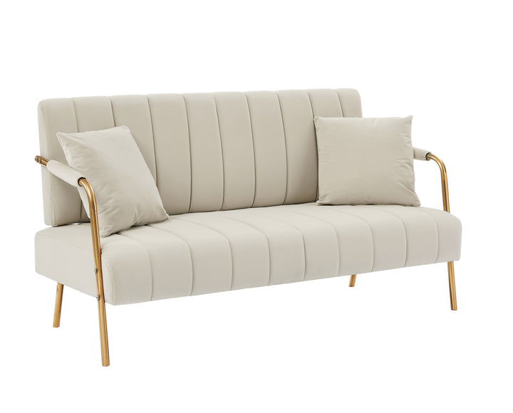 [New Design] Modern and comfortable beige Australian cashmere fabric sofa, comfortable loveseat with two throw pillows