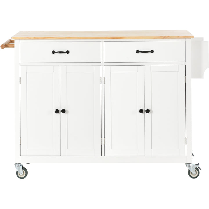 Kitchen Island Cart with Solid Wood Top and Locking Wheels,54.3 Inch Width,4 Door Cabinet and Two Drawers,Spice Rack, Towel Rack (White)