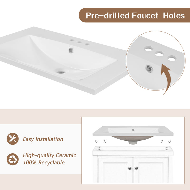 30" Bathroom Vanity with Sink, Combo, Cabinet with Doors and Drawer, Solid Frame and MDF Board, White