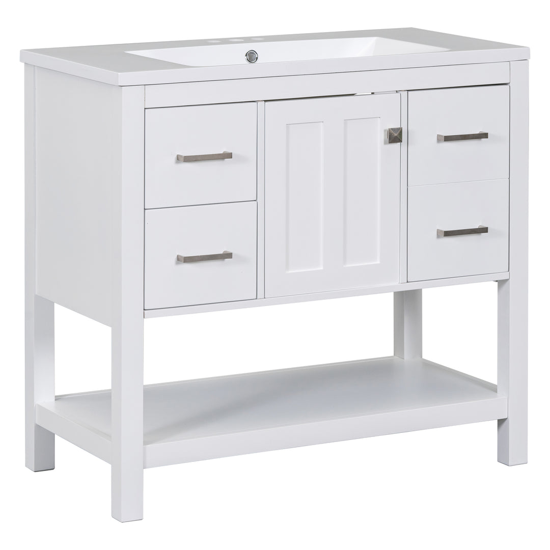 [Cabinet Only]36" White Modern Bathroom Vanity with USB