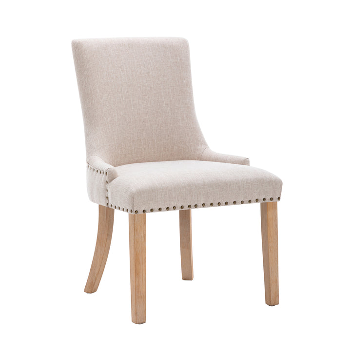 Hengming  Set of 2 Fabric Dining Chairs Leisure Padded Chairs with  Rubber Wood Legs,Nailed Trim, Beige