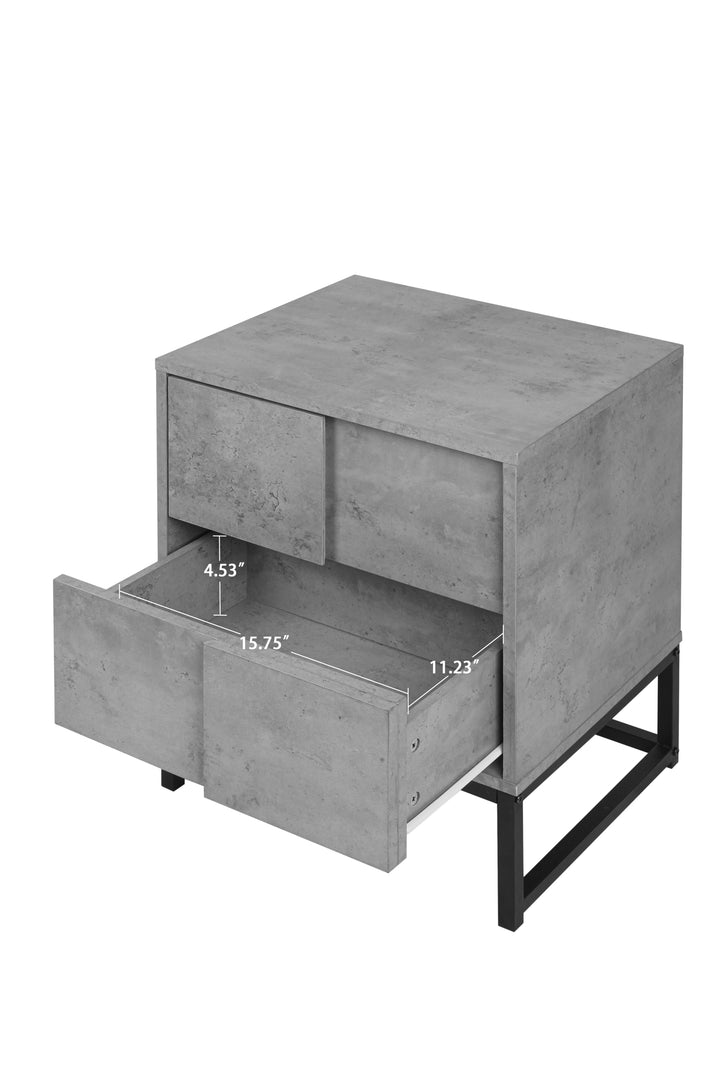 2 Drawer Nightstand,geometric elements,cement grey,for bedroom, living room and study