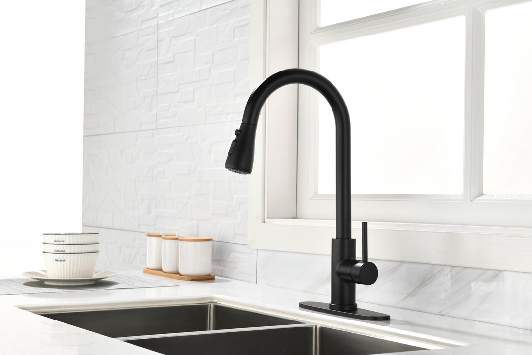 Black Kitchen Faucet, Kitchen Faucets with Pull Down Sprayer  Commercial Stainless Steel Single Handle Single Hole Kitchen Sink Faucet