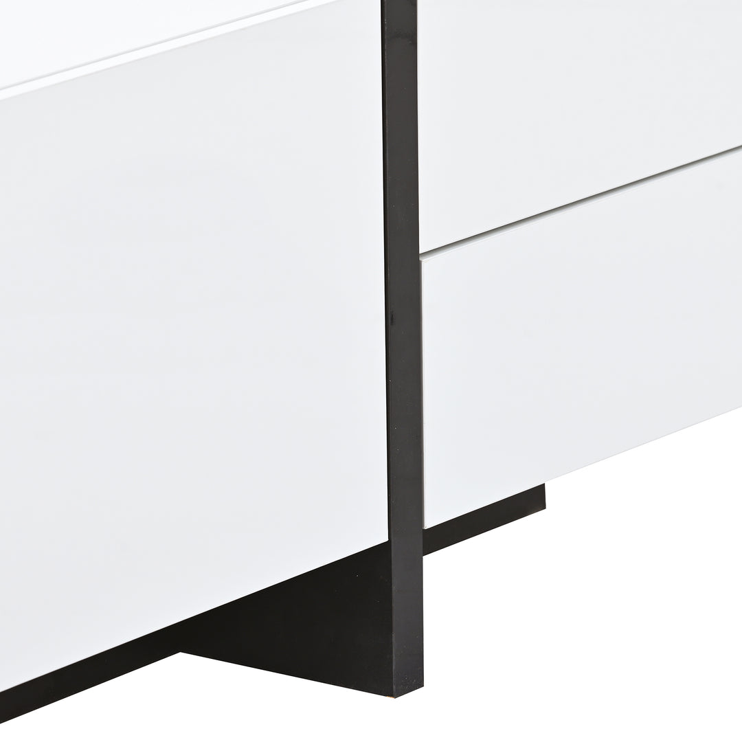 [VIDEO provided] ON-TREND White & Black Contemporary Rectangle Design TV Stand, Unique Style TV Console Table for TVs Up to 80'', Modern TV Cabinet with High Gloss UV Surface for Living Room.