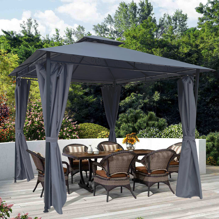 10x10 Ft Outdoor Patio Garden Gazebo Tent, Outdoor Shading, Gazebo Canopy With Curtains,Gray