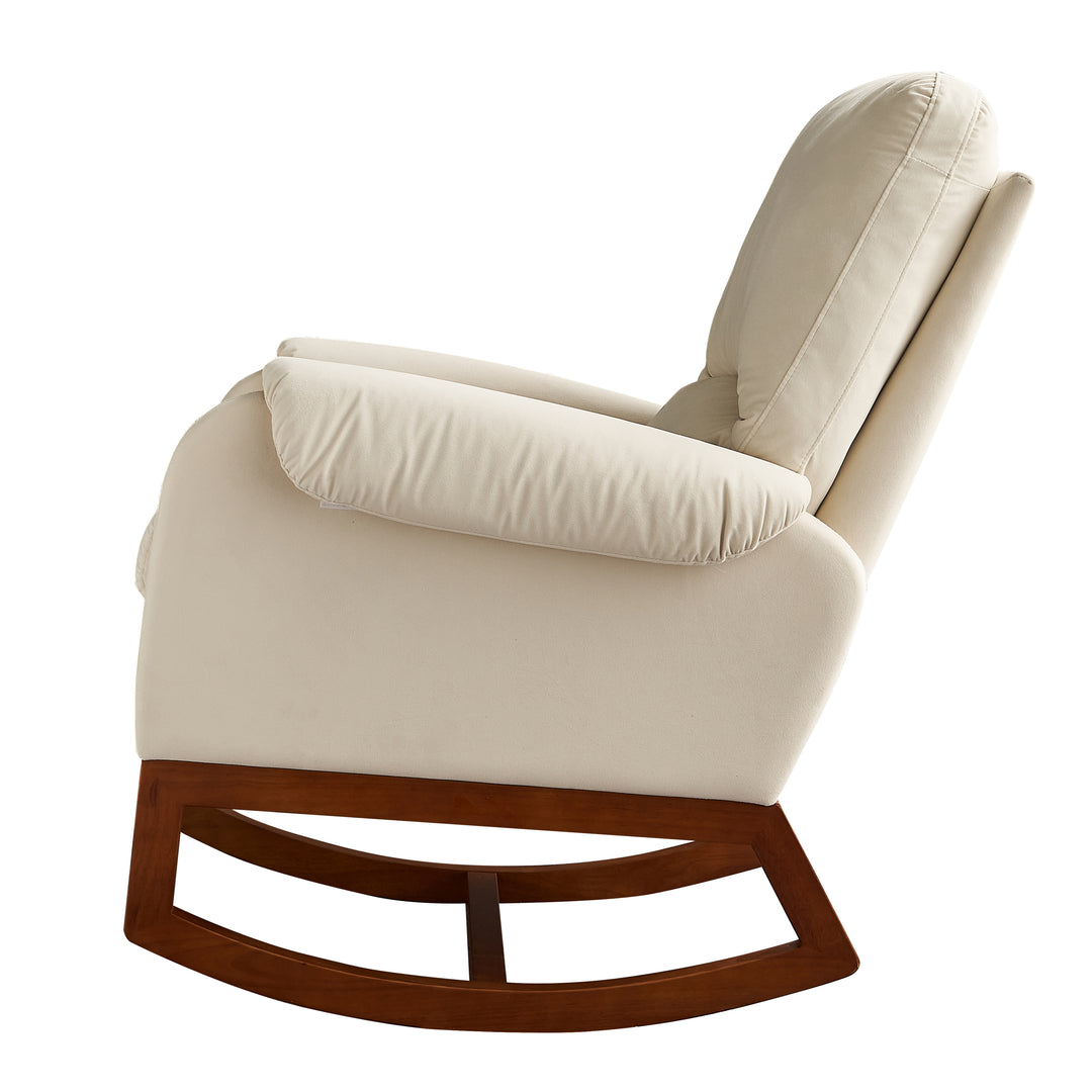 Modern Comfortable Velvet Rocking Chair for Living Room & Reading Room Beige Color