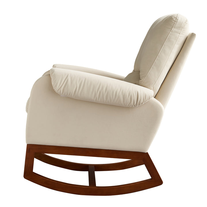 Modern Comfortable Velvet Rocking Chair for Living Room & Reading Room Beige Color