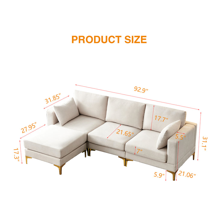 ADF Living Room Furniture Modern Leisure L Shape Couch Beige Fabric