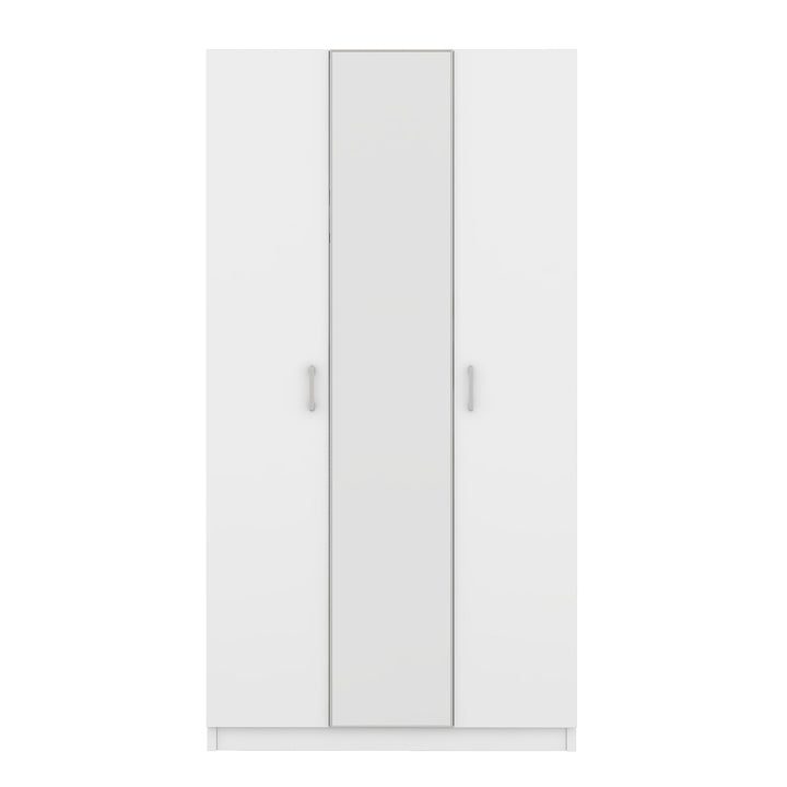 3 Door Wardrobe with Mirror, Armoire with Hanging Rod and 3 Fixed Shelves,White