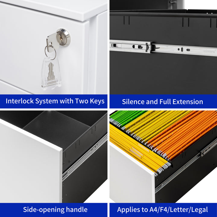 ZIYUNTC  3 Drawer Mobile File Cabinet with Lock Steel File Cabinet for Legal/Letter/A4/F4 Size, Fully Assembled Include Wheels, Home/ Office Design