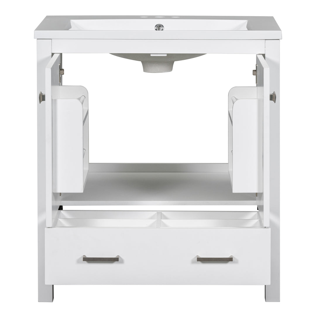 30" White Bathroom Vanity with Single Sink, Combo Cabinet Undermount Sink, Bathroom Storage Cabinet with 2 Doors and a Drawer, Soft Closing, Multifunctional Storage, Solid Wood Frame