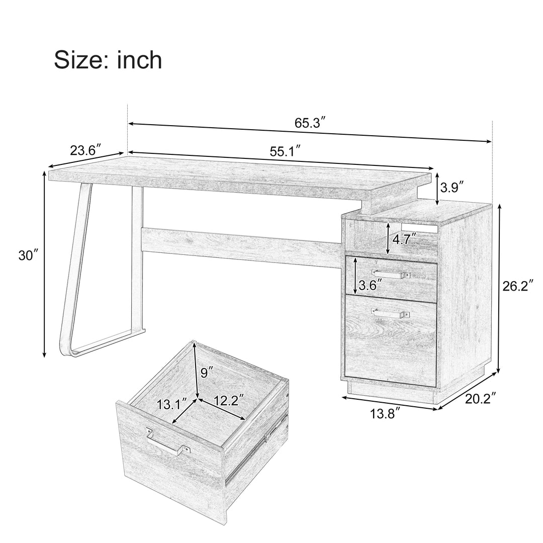 Home Office Computer Desk with Drawers/Hanging Letter-size Files, 65 inch Writing Study Table with Drawers