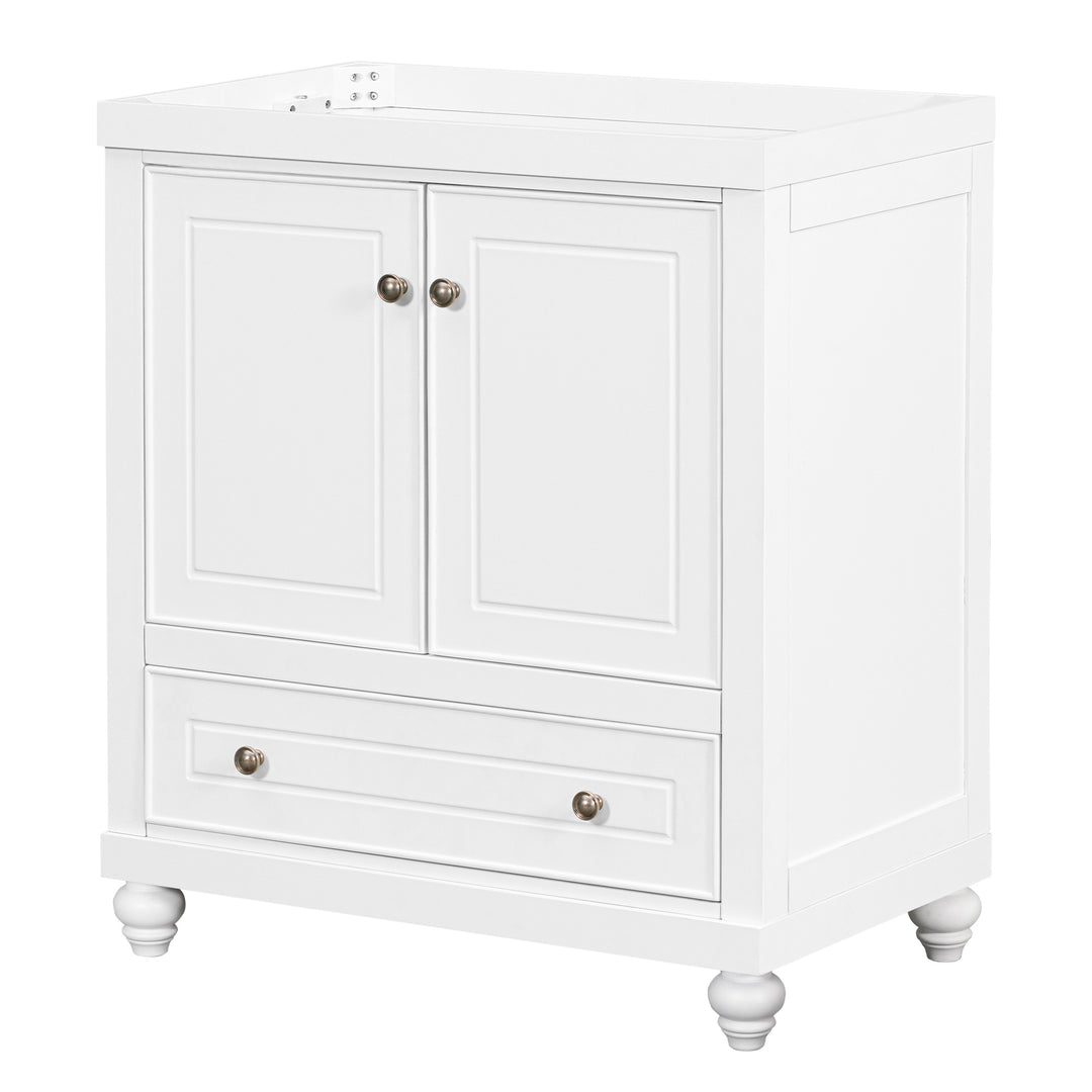 30" Bathroom Vanity without Sink, Base Only, Cabinet with Doors and Drawer, Solid Frame and MDF Board, White