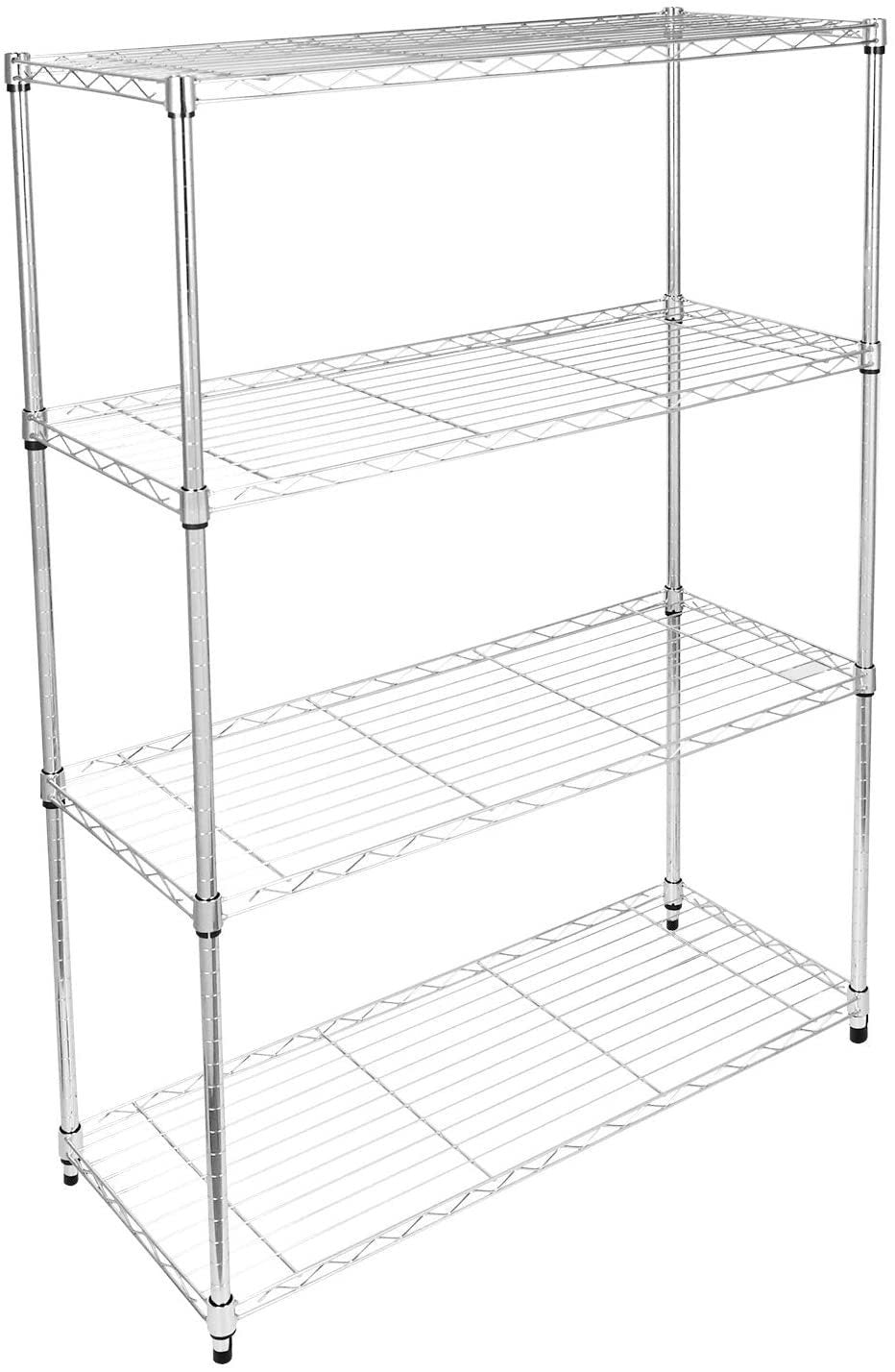 Simple Deluxe Heavy Duty 4-Shelf Shelving Unit with Wheel and Adjustable Feet, 36''(L) x14''(W) x54''(H), Chrome