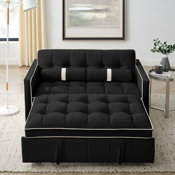 Modern 55.5" Pull Out Sleep Sofa Bed 2 Seater Loveseats Sofa Couch with side pockets, Adjsutable Backrest and Lumbar Pillows for Apartment Office Living Room