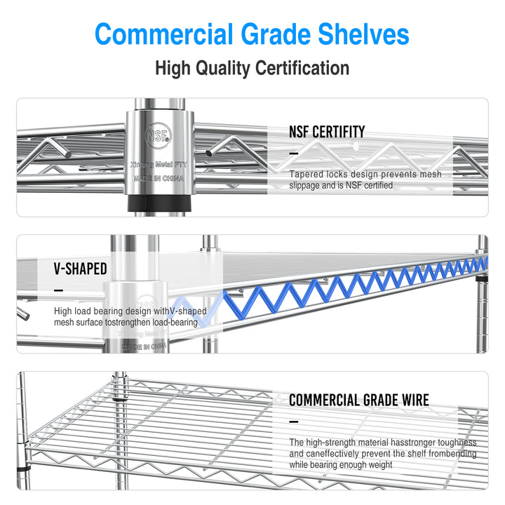 3 Tier Wire Shelving Unit, 1050 LBS NSF Height Adjustable Metal Garage Storage Shelves, Heavy Duty Storage Wire Rack Metal Shelves - Chrome