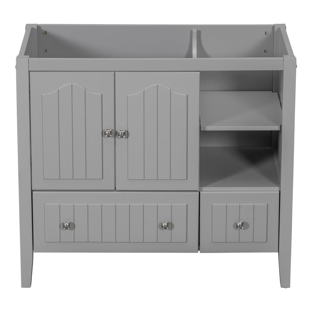 36" Bathroom Vanity Base Only, Solid Wood Frame and MDF Boards, Grey