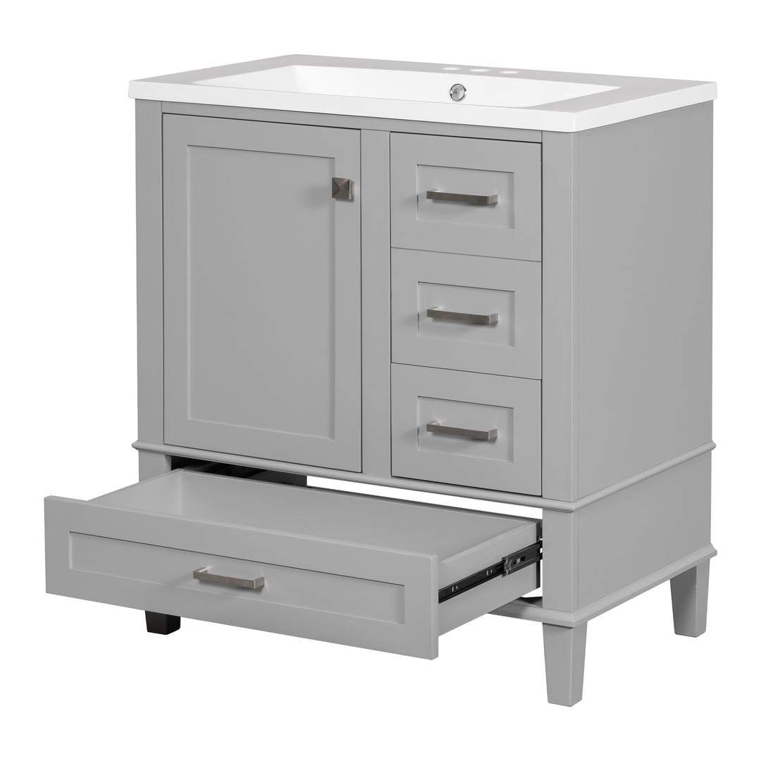 30" Bathroom Vanity , Modern Bathroom Cabinet with Sink Combo Set, Bathroom Storage Cabinet with a Soft Closing Door and 3 Drawers, Solid Wood Frame(Grey)